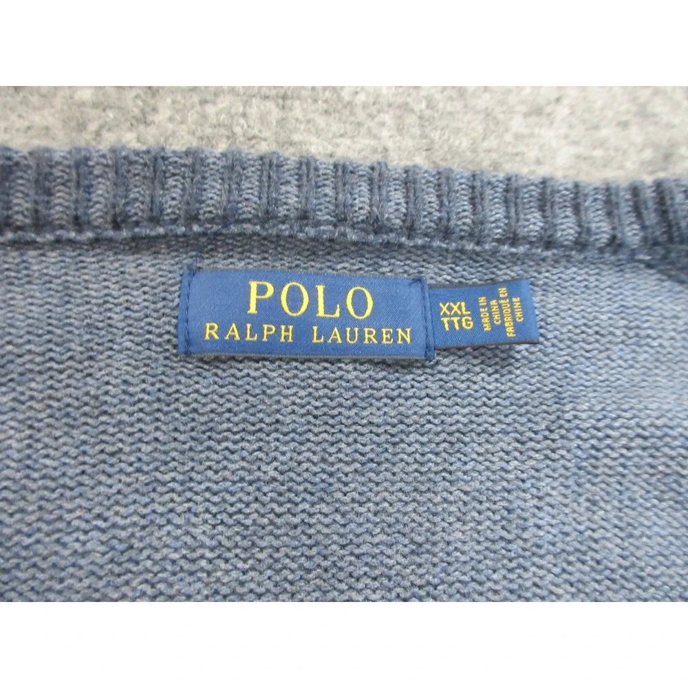 Polo Ralph Lauren Sweater Mens 2XL Blue Cotton Knit Pullover Casual